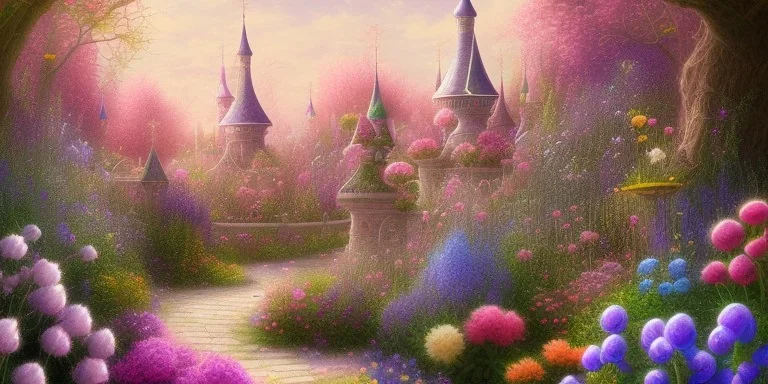 flower garden, pixies, magic, pastel colors