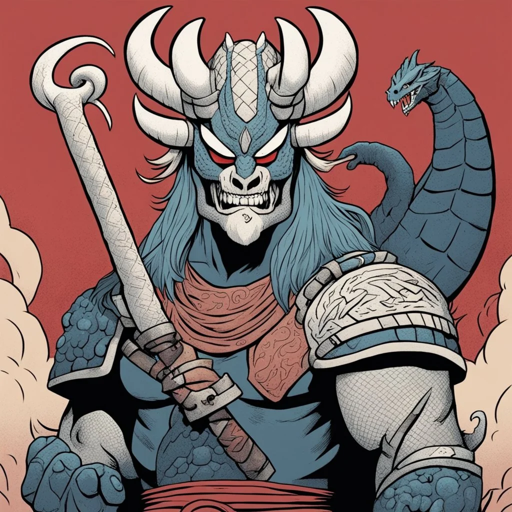 [comics Head Lopper style by Andrew MacLean] [mexican art by luchadora] the year of the snake is the year of the dragon