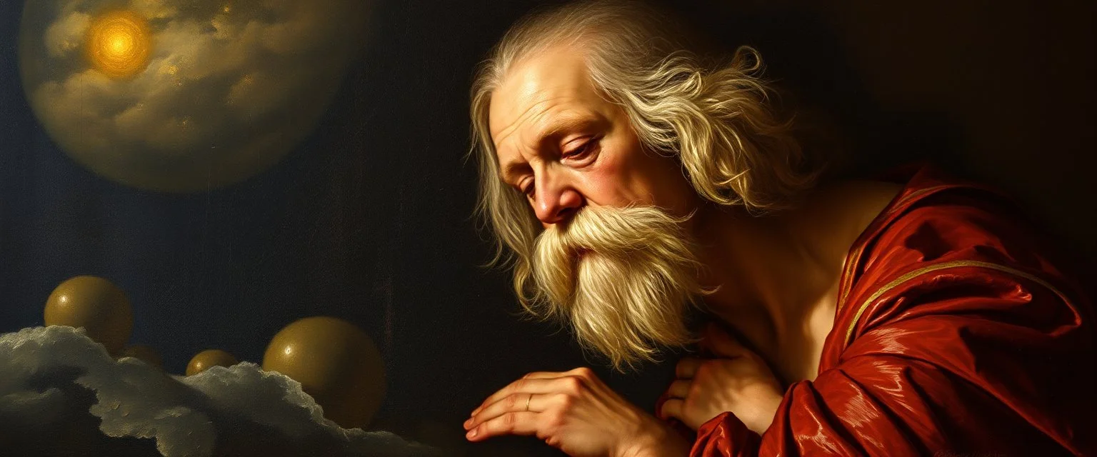 master oil painting by Rembrandt,My child, my Fool, my mirror in the deep, The truths you seek are yours alone to keep. I am but echo, shadow, whispered name— You are the one who plays the greater game. The gods of old still hunger in the void, But you, Klein Moretti, cannot be destroyed. Not wholly. Not while one soul calls you friend, Not while this story races toward its end.