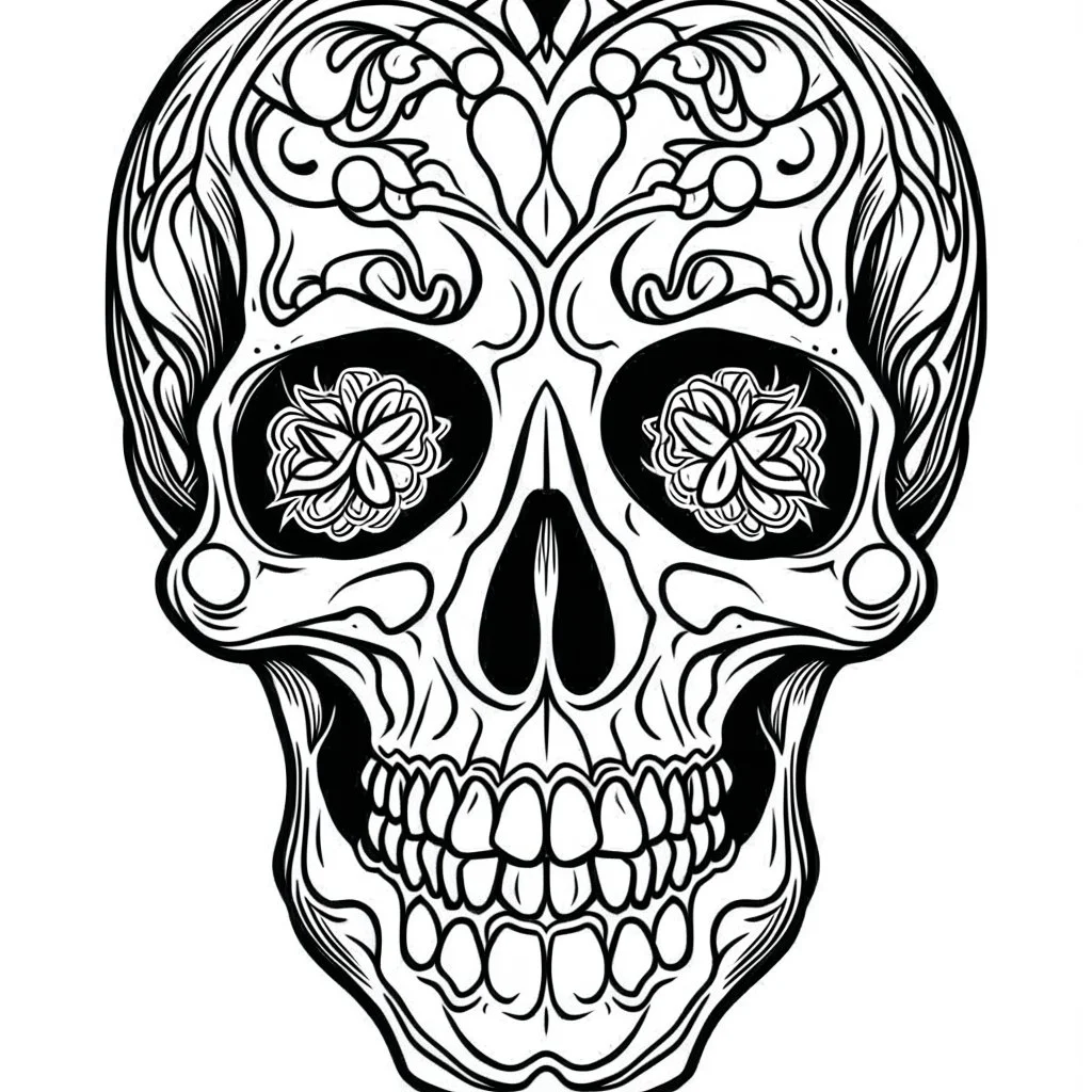 very simple Coloring page for beginers with skull, very Bold outlines and white background, not very detailed, without any patterns