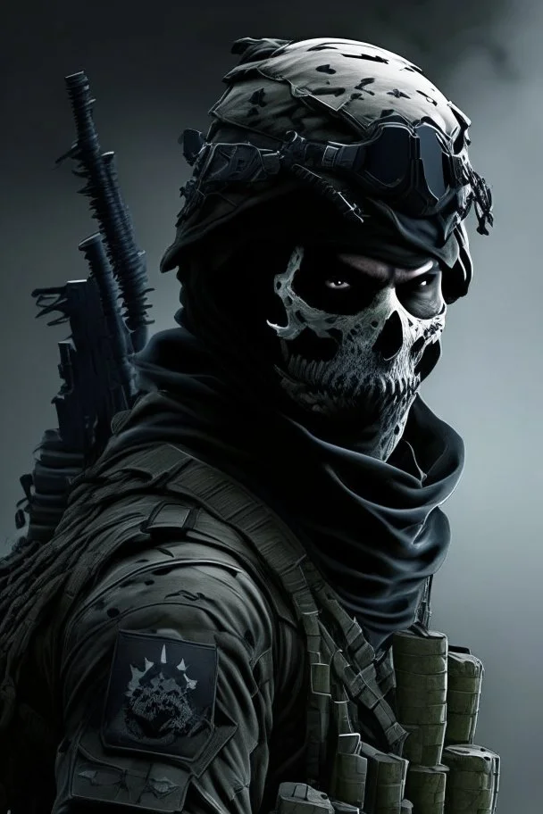 A soldier in the game modern warfare, he wears a solid black skull helmet that covers his face. He is a sniper, but can also run point. His call sign is Wraith.