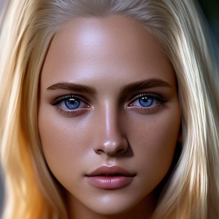 Photorealistic close-up of a beautiful blonde warrior