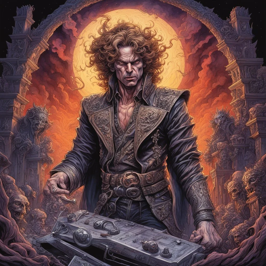 watercolor and ink illustration, heavy metal album cover with DIO aesthetic, don't talk to strangers, Dramatic, complex contrast, dynamic composition, sinister, expansive, focused, clear, maximalism, by Dan Mumford and Michael Whelan and Graham Sutherland, CGSociety, 3d shading