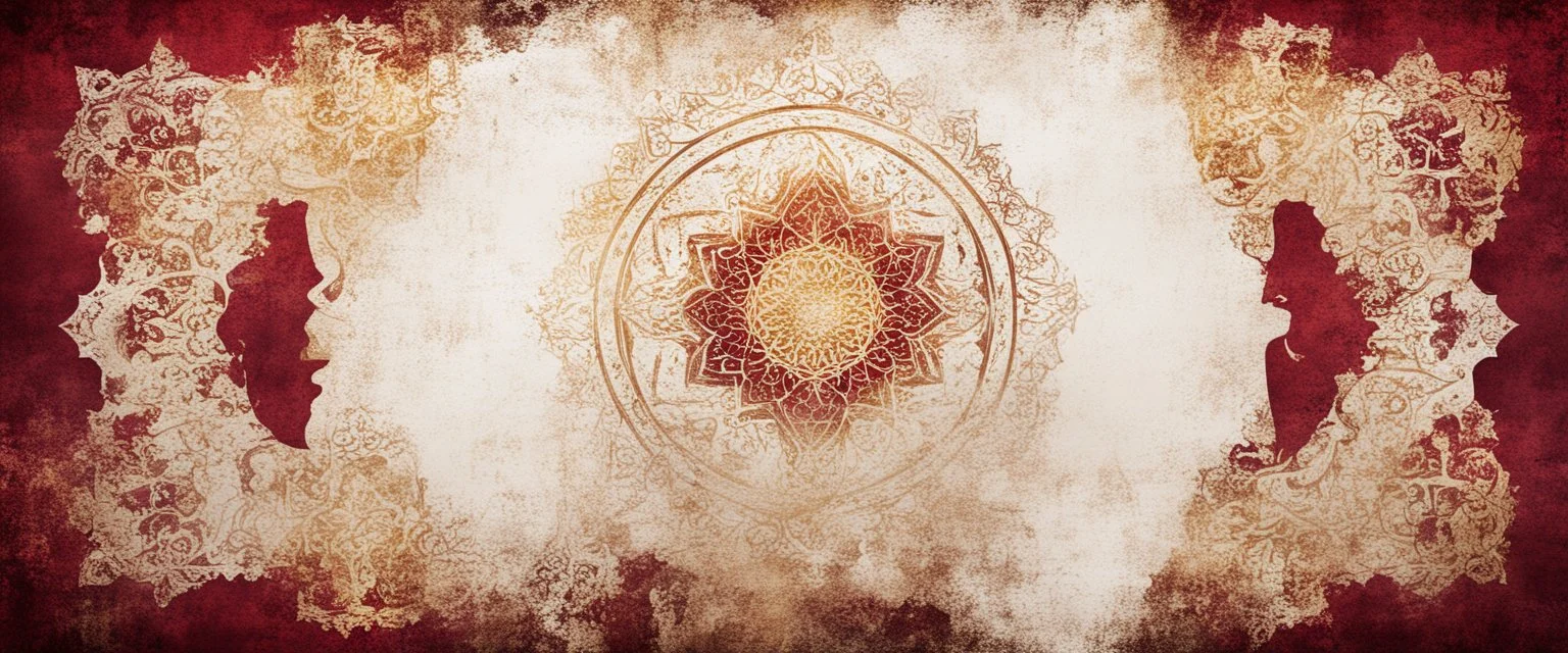 Hyper Realistic White, Golden & Maroon Islamic Sufi Rustic Grungy Background & vignette effect