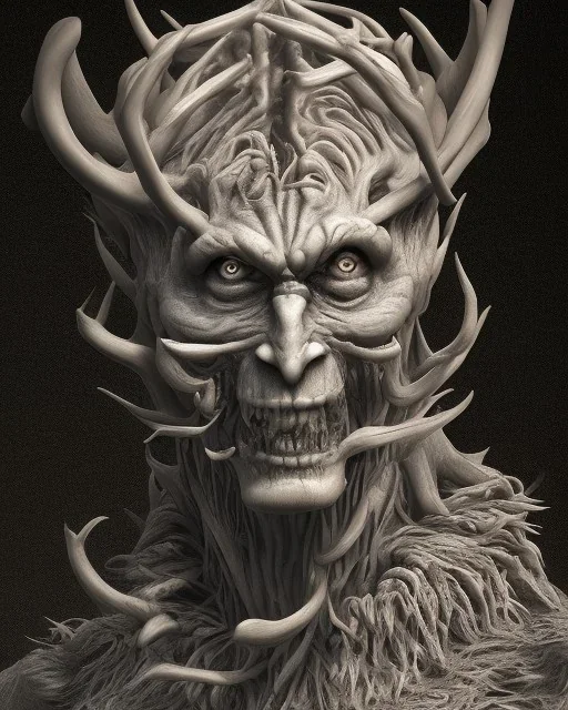 humanoid figure monster with antlers, highly detailed, digital art, sharp focus, trending on art station, kentaro miura manga art style