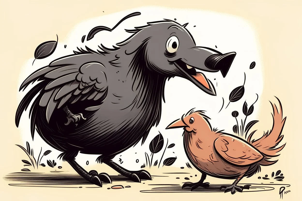 Carton Raven and Pig playing