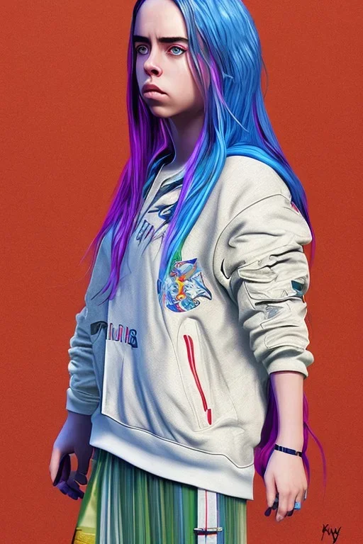 Billie Eilish, skirt, photorealistic, 8k