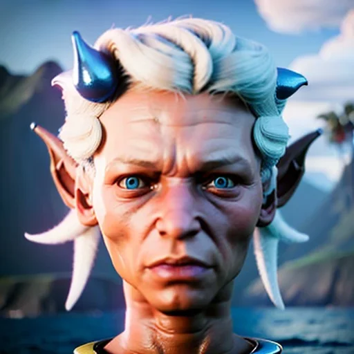 [Sea Elf] [Maormer] Hero Queen with [white hair] and [blue skin] on a ship with crew [fantasy] [realism] [Elder scrolls]