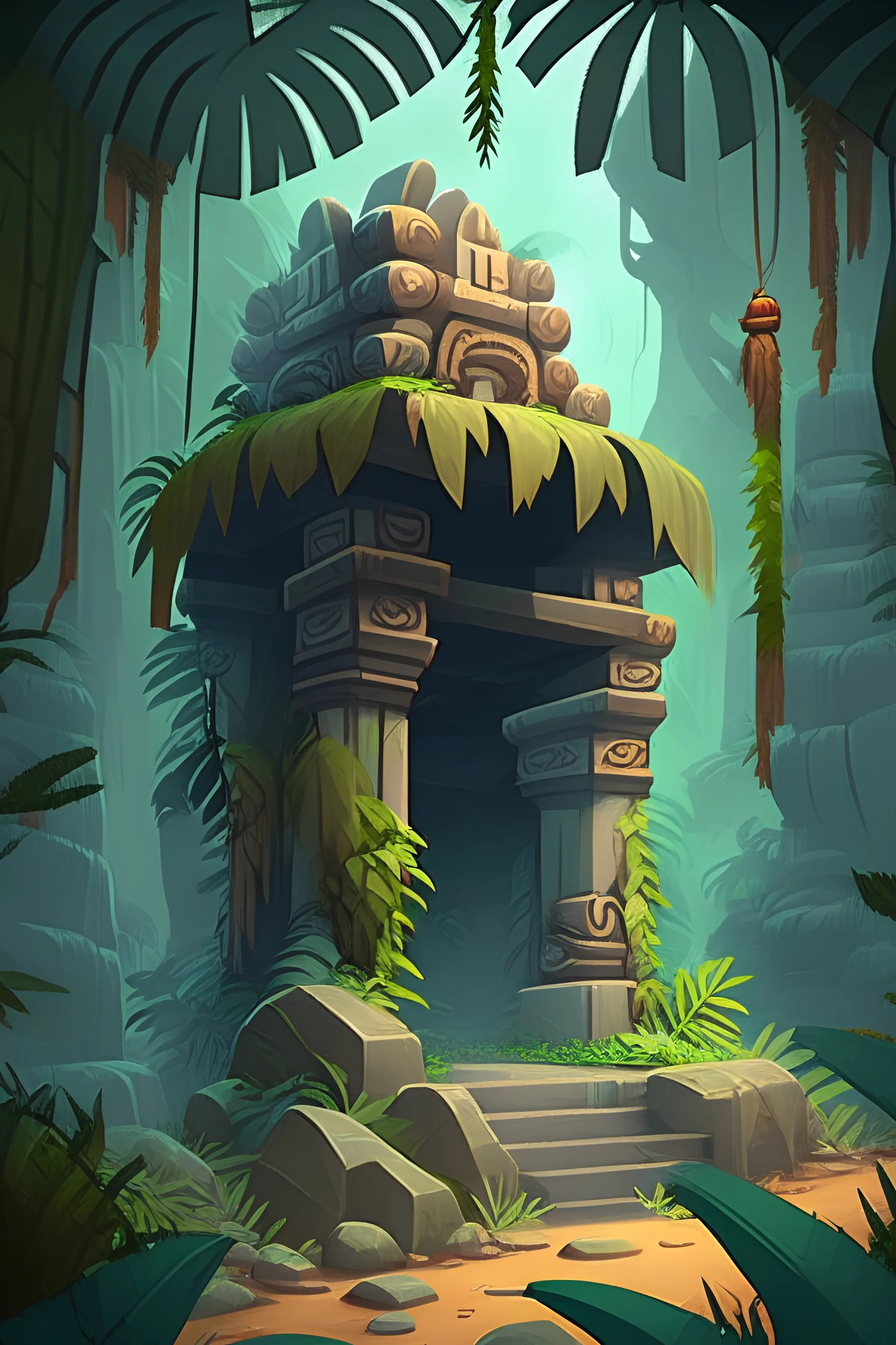 Lost Temple realistic cartoon jungle