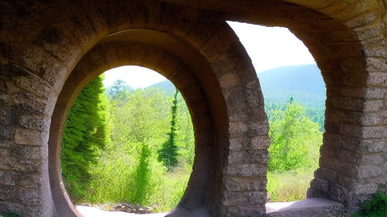 arched doorway into the side of the mountain