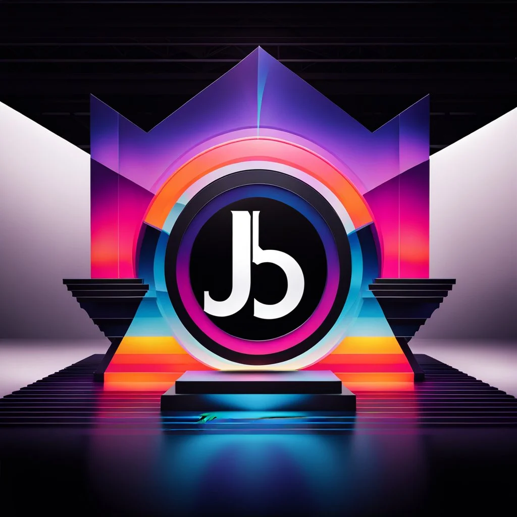 A bold, vibrant, and visually striking color graphic logo for 'JB AI Art' - an innovative AI-powered art and 3D graphics studio. The logo should feature a dynamic, eye-catching visual that combines the initials 'JB' in an abstract, stylized form. Utilize a vibrant, gradient color palette that seamlessly transitions between shades of blue, purple, and teal - evoking a sense of technological sophistication, creativity, and the boundless potential of AI-driven art and design. Incorporate geometric