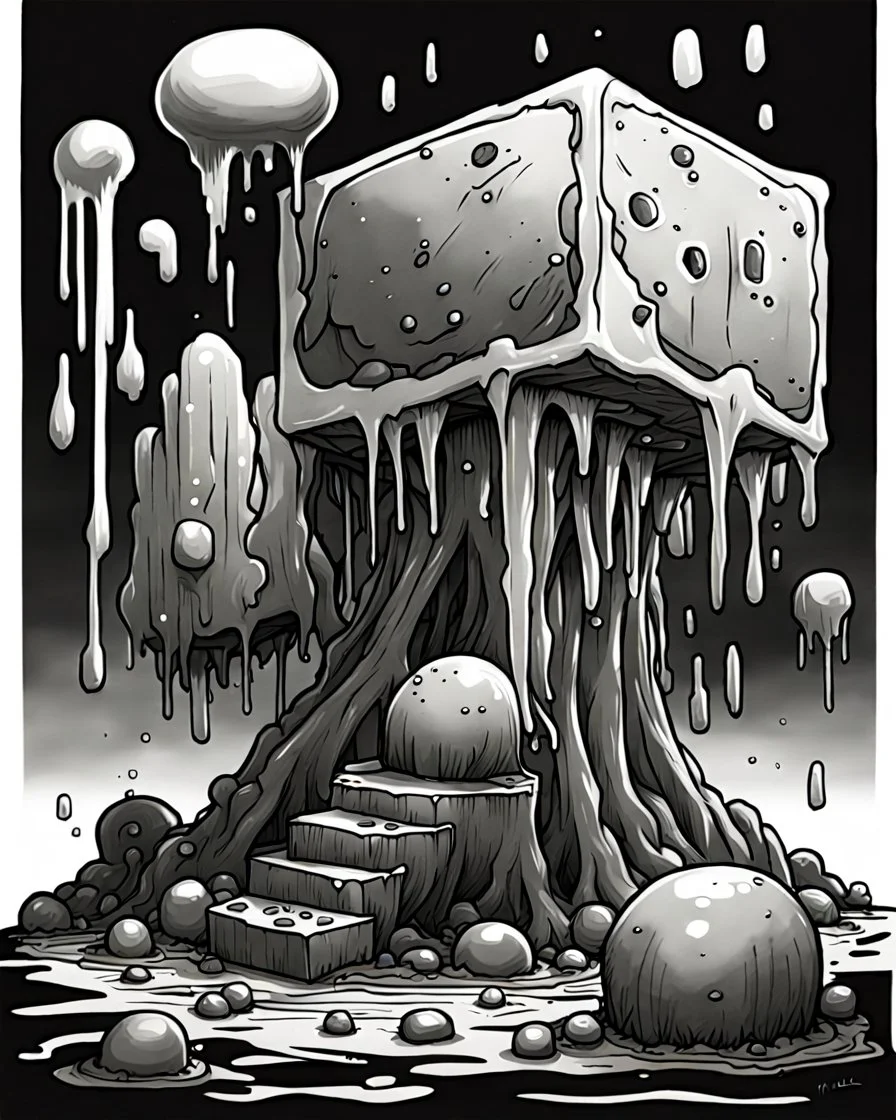 oozing slime cube black and white sketch art rpg