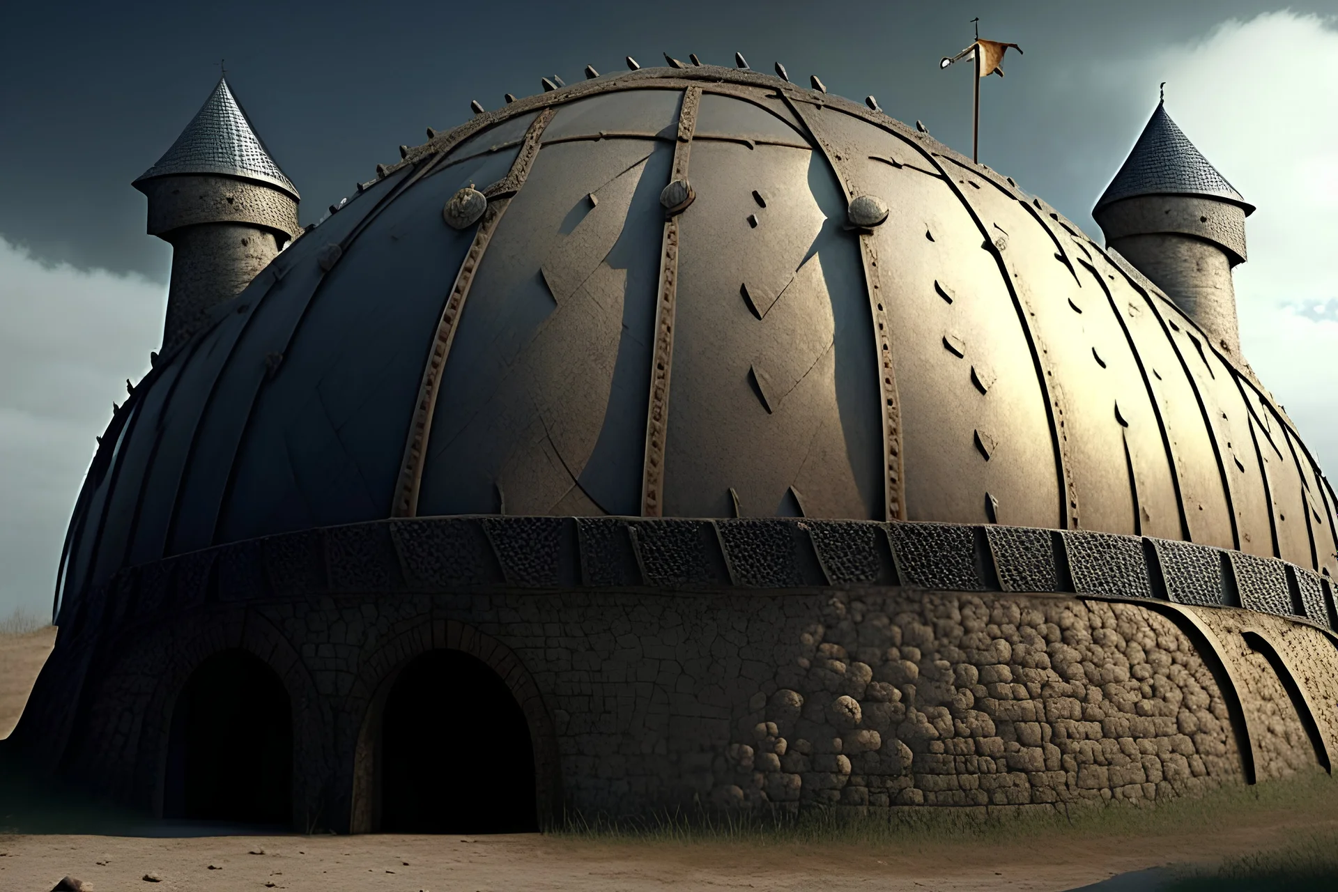 A huge magical dome barrier covering a medieval army