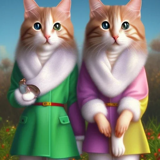 Cat girls, cute, beautiful, twins