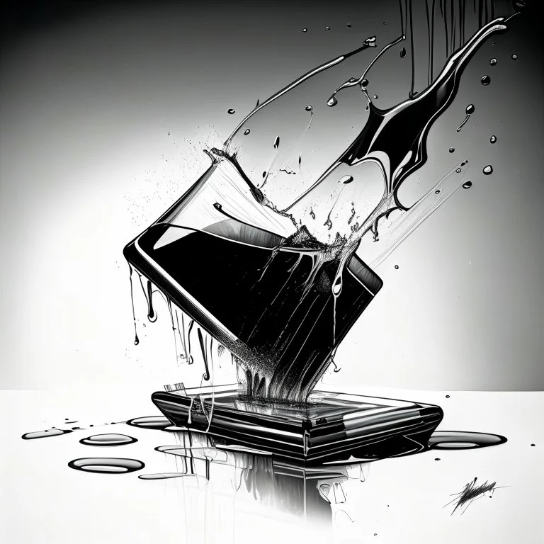 Drawing of a glass spilling over a black work style speaker