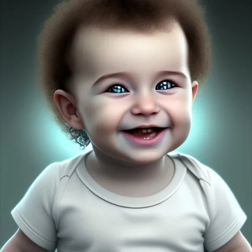 a smiling human baby called tobias leander with curly hair, photo realistic