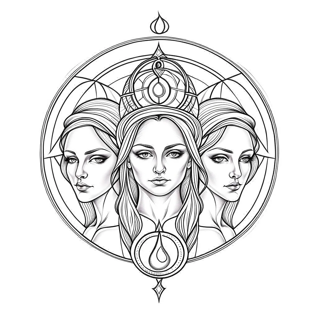 Create a realistis sketch tatto of The three Fates, white background