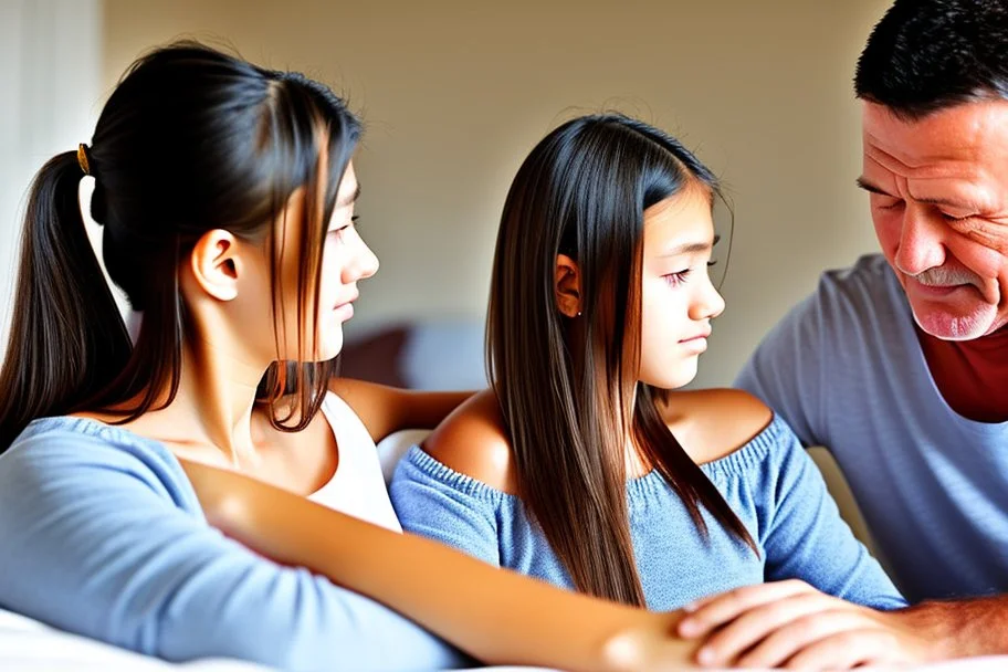 teenage girl in room with dad