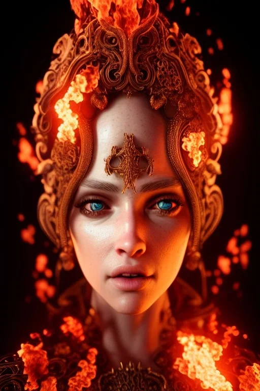 portrait of samantha prince set in fire, cinematic lighting, photorealistic, ornate, intricate, realistic, detailed, volumetric light and shadow, hyper HD, octane render, unreal engine insanely detailed and intricate, hypermaximalist, elegant, ornate, hyper-realistic, super detailed --v 4