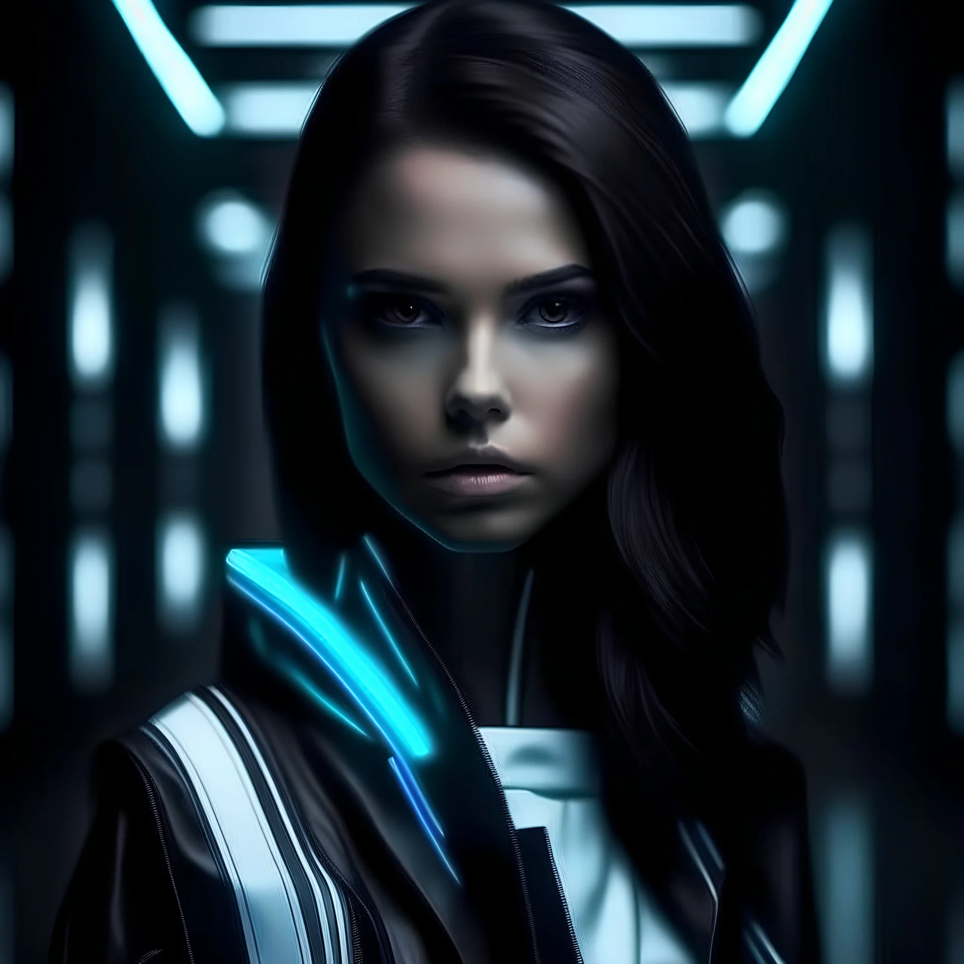 portrait of an attractive futuristic young brunette