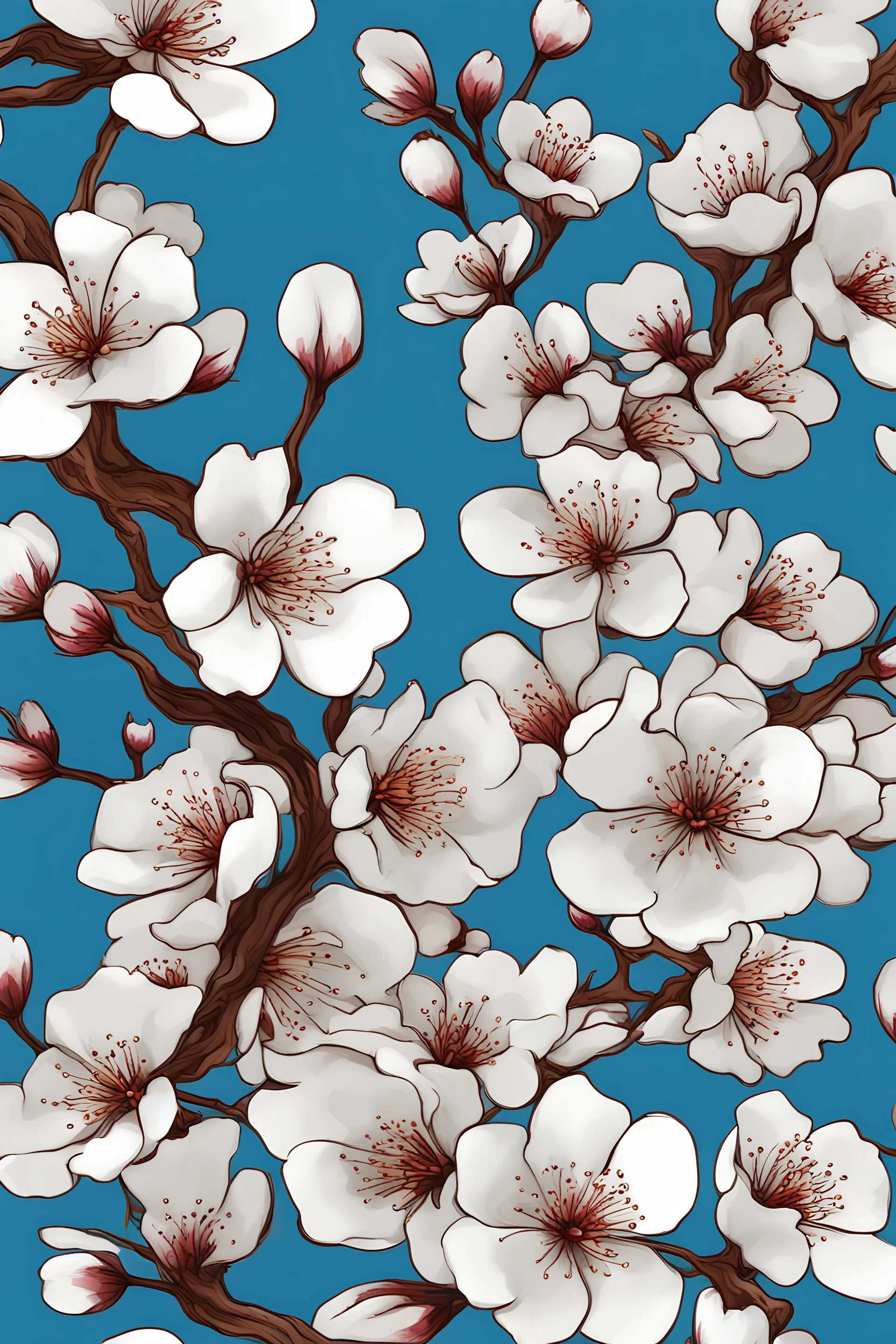 White cherry blossom digital art with blue background