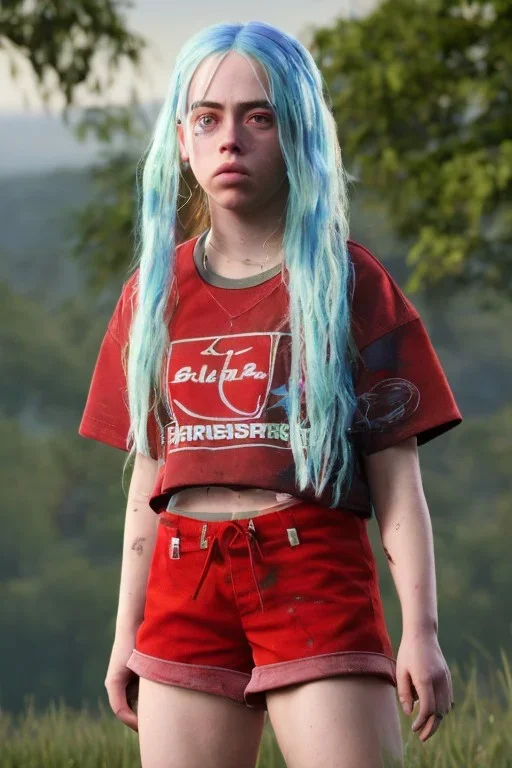 Billie Eilish, in shorts, photorealistic, 8k