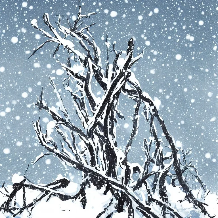 Branch ate in the snow illustration