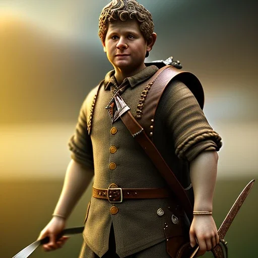 White Statue samwise gamgee, full body, Rome sculpture style, full body, details, fresco background, hyper realistic, 8k,