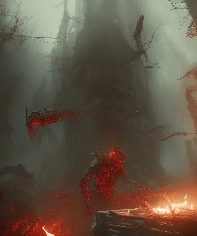 scary, red, dark, ambiance, smoke, fear, unreal engine, cinematic lighting, octane render,