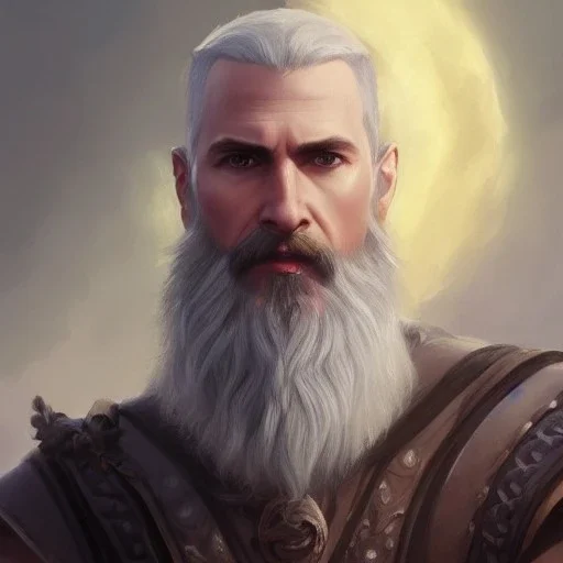 a _ fantasy _ style _ portrait _ painting _ of white male black hair short head stoic braided beard round face mountains rpg dnd oil _ painting _ unreal _ 5 _ daz. _ rpg _ portrait _ extremely _ detailed _ artgerm _ greg _ rutkowski _ greg