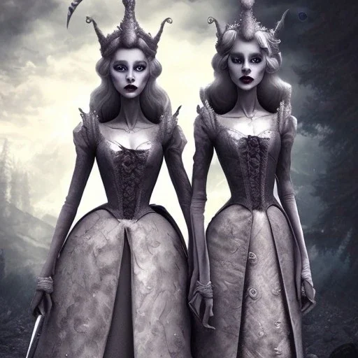 extrem tim burton style of the evil stepsisters, sharp focus