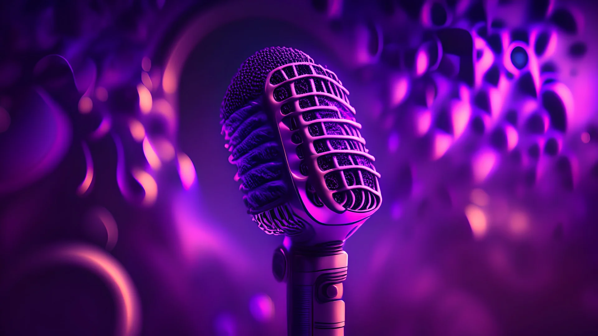 a huge microphone, purple tones, dreamy, psychedelic, 4k, sharp focus