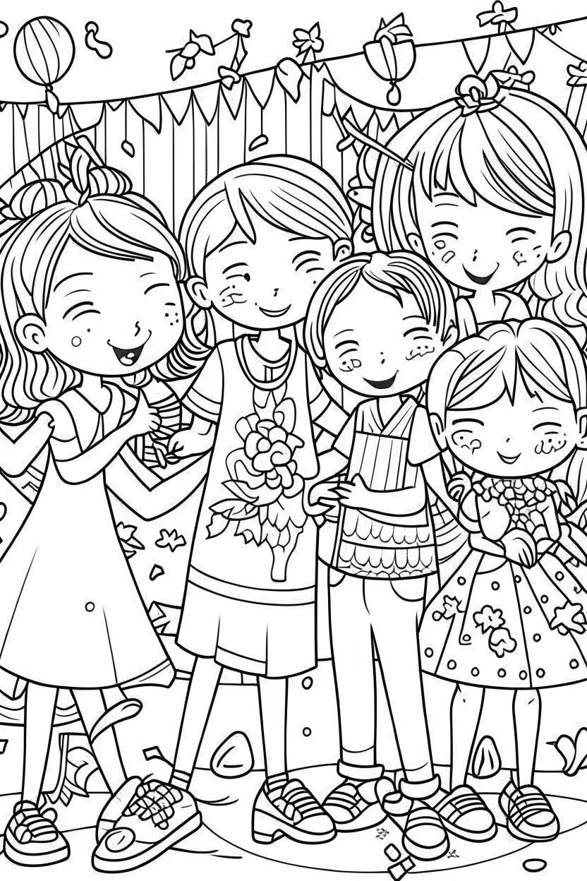 HAPPY NEW YEAR coloring page for kids, Ribbon-cutting ceremony for the New Year, thick outline, low details, no shading, no color