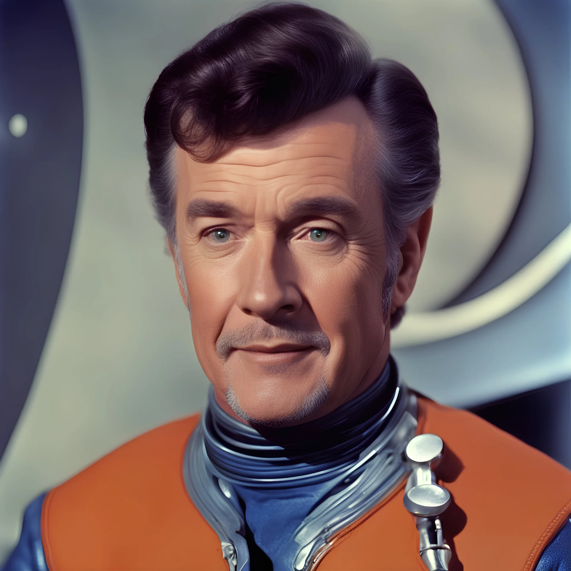 Dr. John Robinson from lost in space. Picture in colour. Younger man. He is content. No moustache