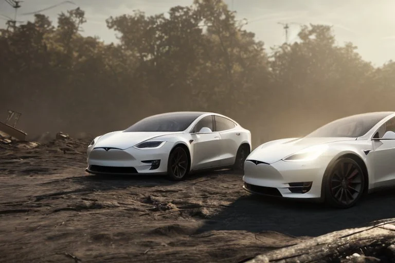 A Tesla 'Model Y' is racing at top speed, within the trench of the Death Star. (CINEMATIC, WIDE ANGLE LENS, PHOTO REAL)