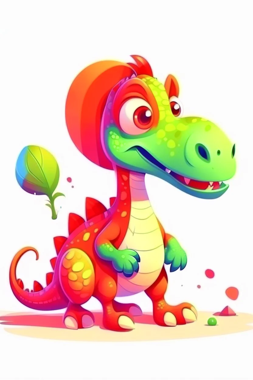 Acrtoon 2d art illustration . Cute.funny female Colorful dinosaur.her mouse is red