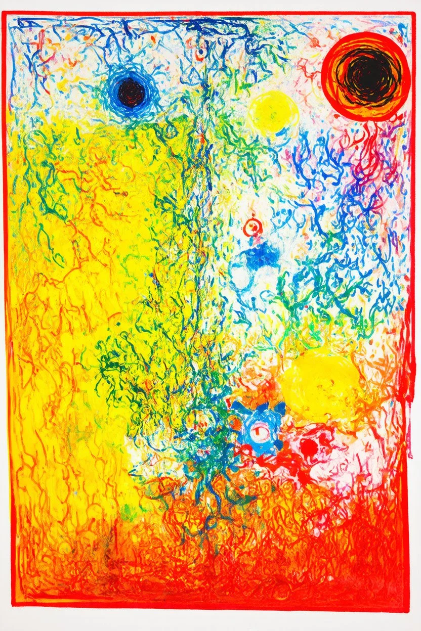 There are too many of us and we are all too far apart; a mashup of the styles of Oskar Fischinger, Tomma Abts, and Marc Chagall