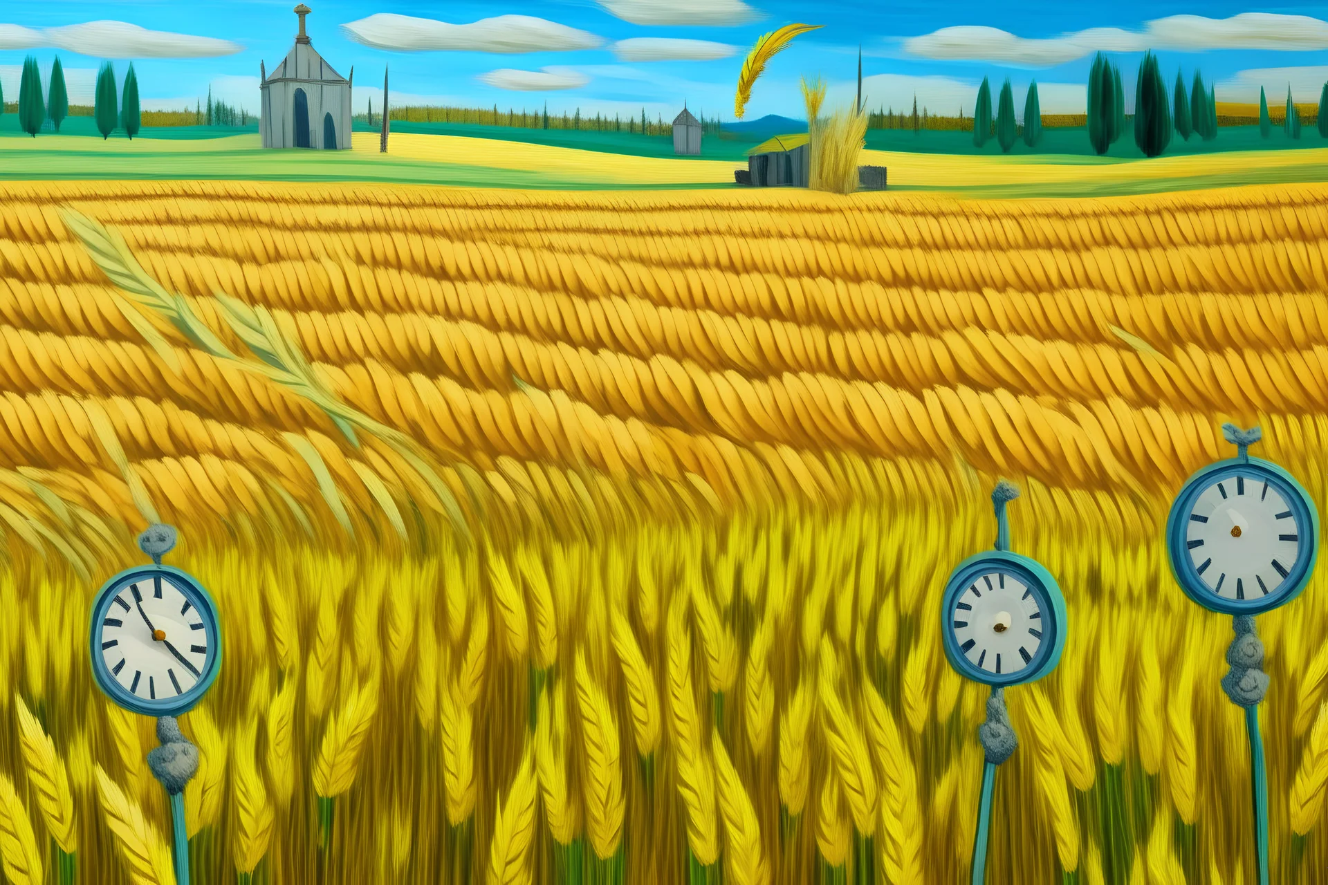 A wheat field with cuckoo clocks painted by Vincent van Gogh