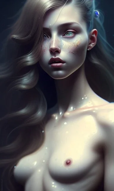 porno model , cute, beautiful, long hair, wavy hair, curly hair، black eyes, head and shoulders portrait, cinematic, 8k, resolution concept art portrait by Greg Rutkowski, Artgerm, WLOP, Alphonse Mucha dynamic lighting hyperdetailed intricately detailed