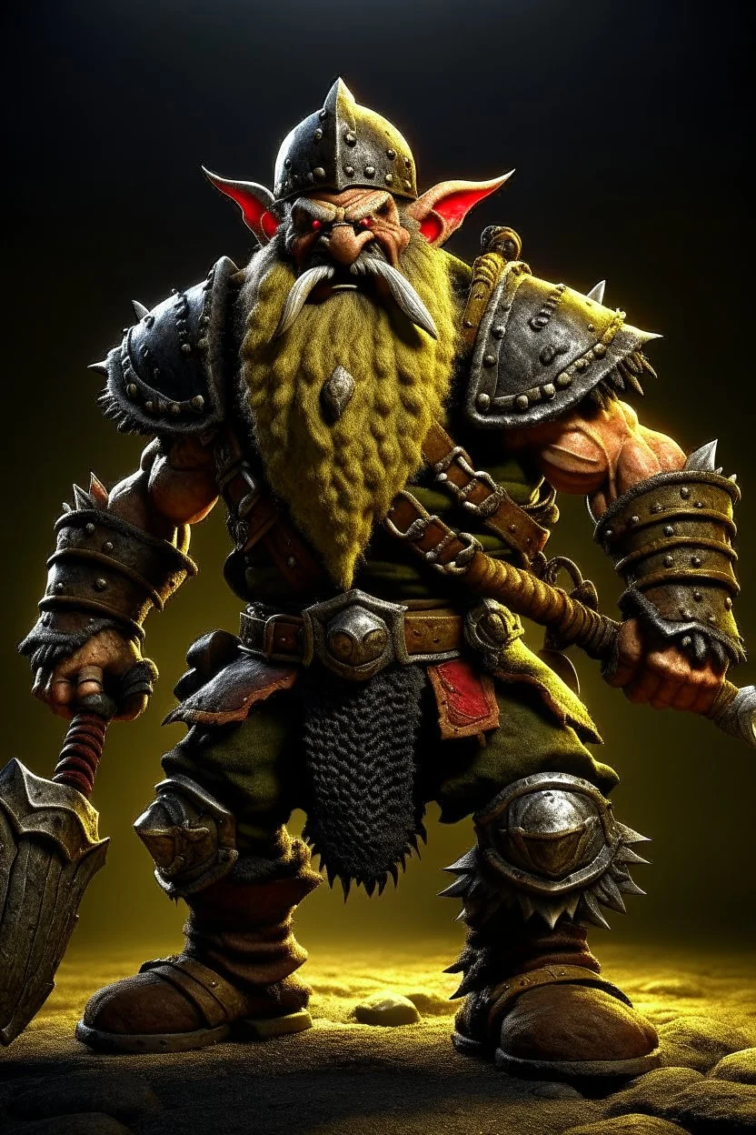 gnome warrior enraged fury berserker fantasy barbarian armored wild savage angry axes cleaver attack striking swinging chopping dual wielding two weapons mad consumed warcraft war knight soldier strong attacking