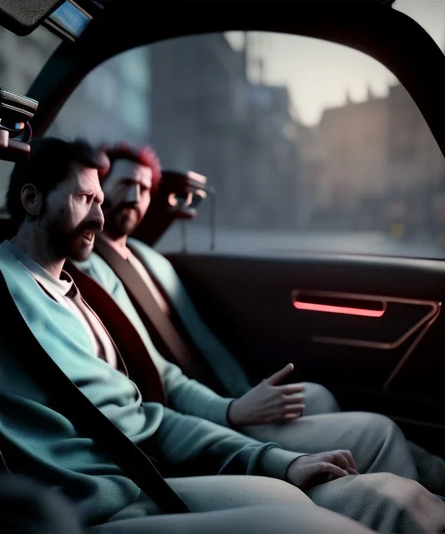 Ultra realistic back seat of limousine image, wide angle view, homeless men and woman, many color balls, grunge clothing, hair, smoke, smile, soft color, highly detailed, unreal engine 5, ray tracing, RTX, lumen lighting, ultra detail, volumetric lighting, 3d, finely drawn, high definition, high resolution.