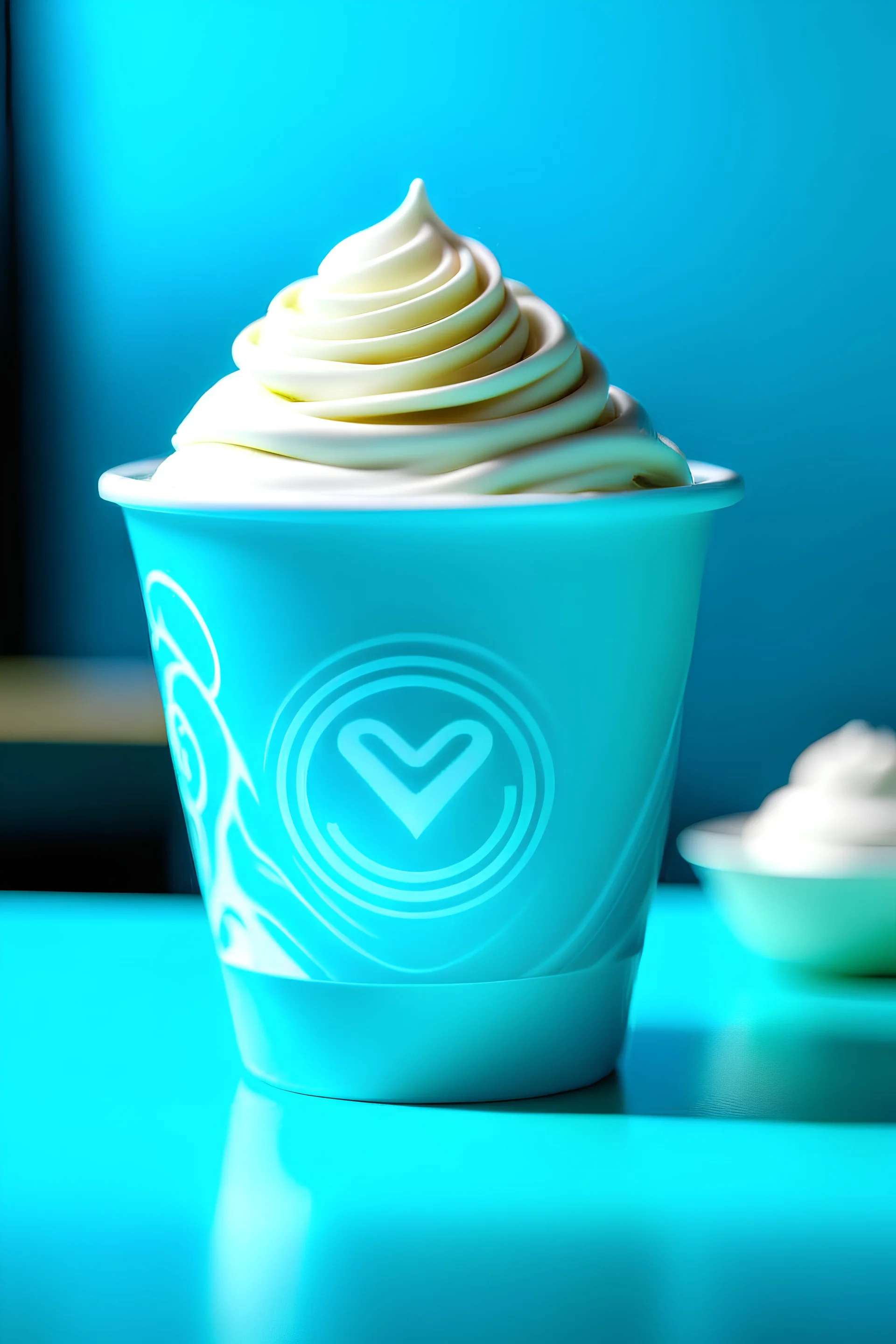 Make a picture of Yogorino a frozen yogurt with a teal cup with Yogorino Logo