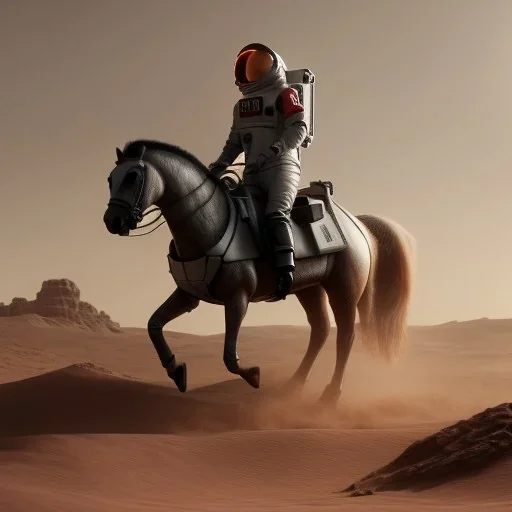 Riding horse astronaut mars