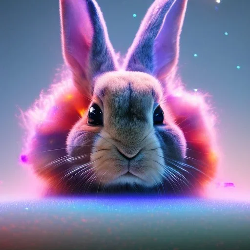 galaxies, spirals, space, nebulae, stars, smoke, iridescent, intricate detail, in the shape of a rabbit, fur on color diamond, octane render, 8k, --q 2 --ar 2:3 --uplight