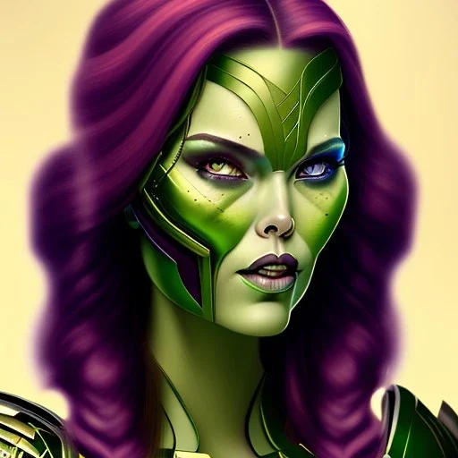 portrait of a beautiful busty gamora with green eyes by Sandro Botticelli style