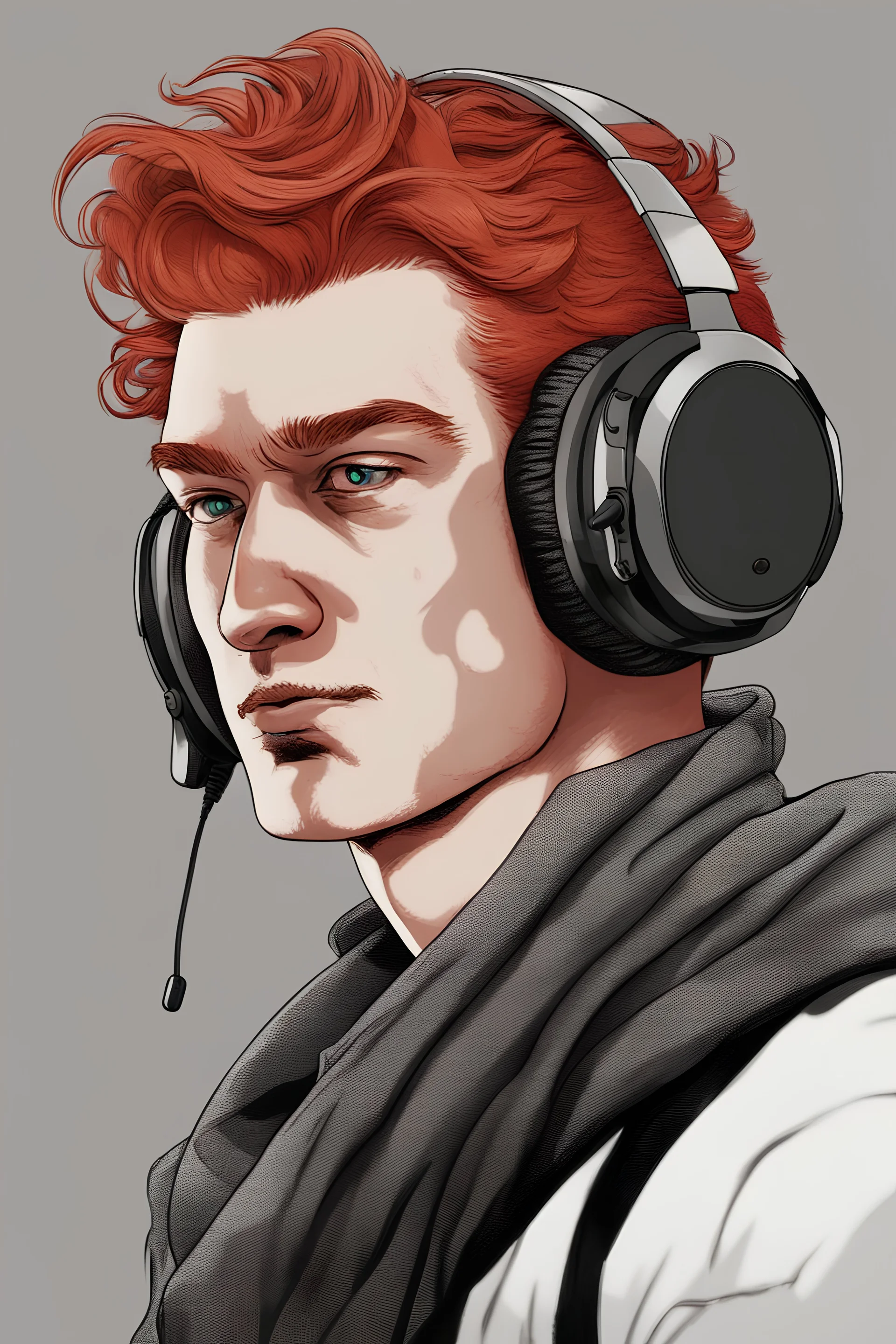 a red head man with gaming headset