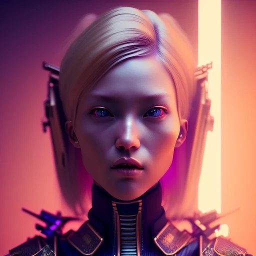 Blonde Woman, samurai, cyberpunk, neon, highly detailed, art stations, concept art, smooth, unreal engine 5, god rays, ray tracing, RTX, nanite polygons, lumen lighting, ultra detail, volumetric lighting, 3d, finely drawn, high definition, high resolution, gradient background