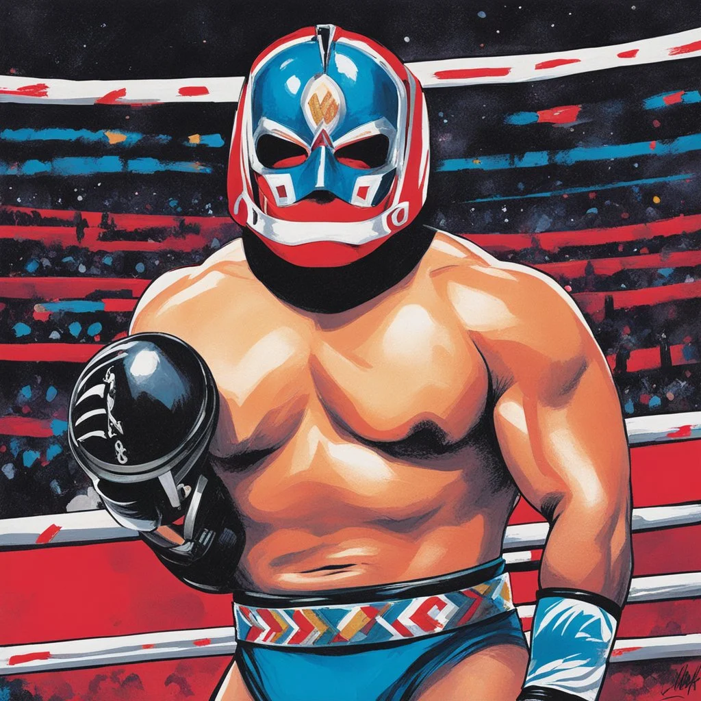 [art by Greg Smallwood] Mil Mascaras on the ring