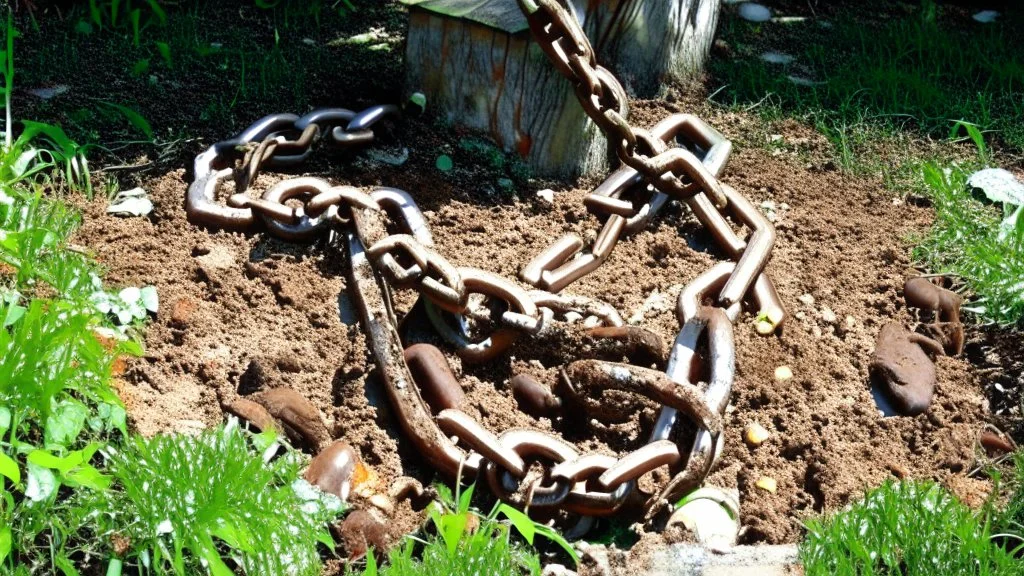 Backyard chain attached to feces