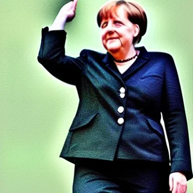 Angela Merkel in a Nazi army Uniform doing a Nazi salute